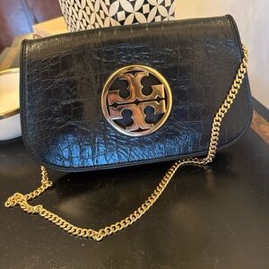 Tory Burch Reva Leather Clutch with crossbody chain